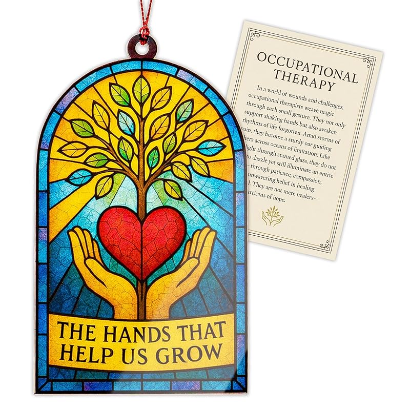 Occupational Therapy Ornament – The Hands That Help Us Grow | Healing Gift – Appreciation Keepsake – Thank You Present for Therapists – Suncatcher Effect Stained Glass Window – Car Hanging