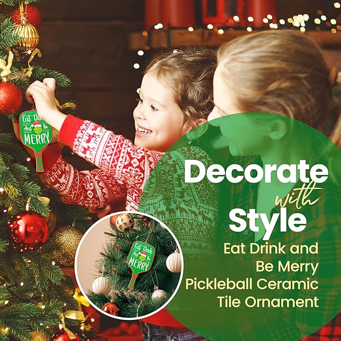 Eat Dink and Be Merry Pickleball Paddle Christmas Ornament, a US Family-Owned Business - Sportybella Pickleball Gifts Christmas Tree Decorations, Sports Enthusiast Pickleball Paddles Decor