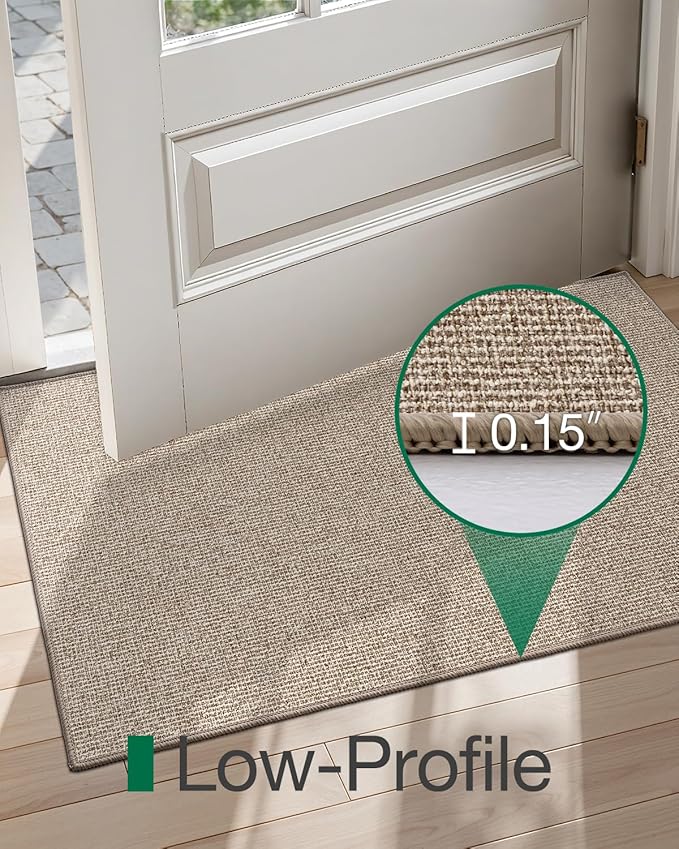 LUMI Indoor Door Mat 36"x56", Ultra Thin Low Profile Non-Slip Doormat for Home Entrance, Absorbent & Stain-Resistant Welcome Mats, Washable Entryway Mat for Front Door, Patio, Porch, Khaki