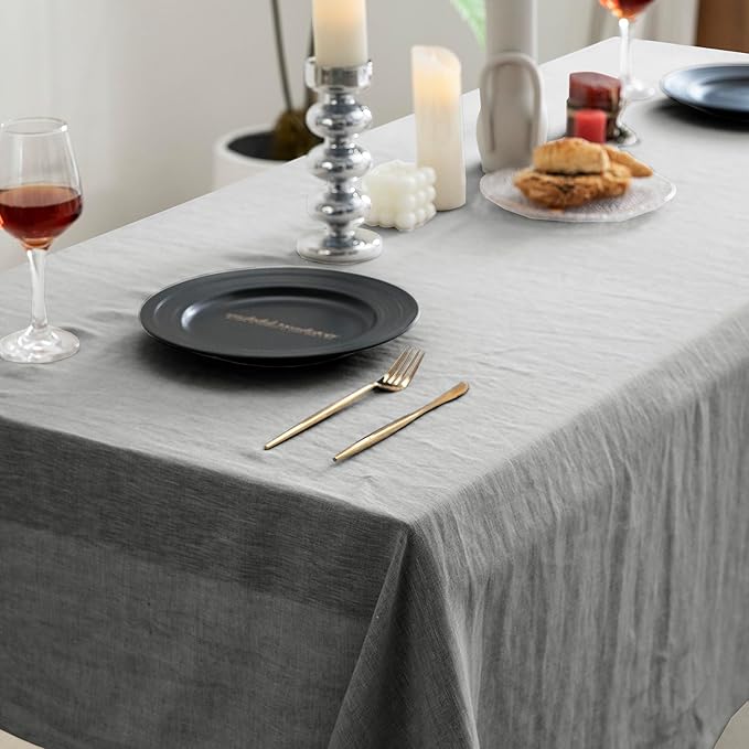 EVERLY 100% Pure Linen Rectangle Tablecloths 60x108Inches for Dining,Buffet Parties,Picnic,Events,Weddings and Restaurants,Decorative Halloween,Thanksgiving Machine Washable Tablecloths-Light Grey