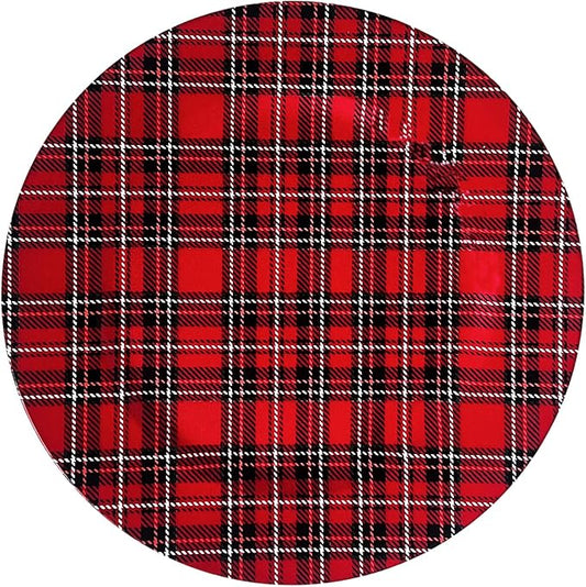 Henilosson Round 13 inch Charger plate - Classic Red Plaid design Charger - Christmas and New Year placemat (6, red+line)