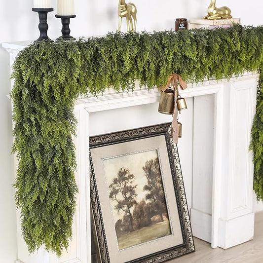 5FT Real Touch Cedar Garland for Fireplace - Artificial Christmas Garlands Realistic Faux Greenery Fake Pine Needles Garland for Holiday,Table, Window,Mantel,Stairs, Home,Indoor Outdoor Decor (2PCS)