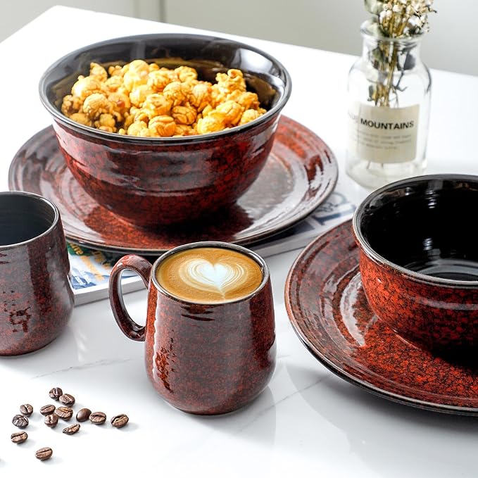 Hasense Coffee Mugs 8 oz, Ceramic Small Espresso Cups Set of 6, Mini Cups with Handle for Coffee, Tea and Cocoa, Modern Mugs for Mother's Day Gift, Dishwasher & Microwave Safe, Red