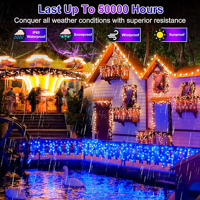 612 LED 60FT Christmas Lights with 136 Drops, 12 Modes Dimmable Blue Outdoor Hanging Lights with Timer Memory, Waterproof Curtain Lights for Home Bedroom Yard Indoor Tree Window Roof Fence Wedding