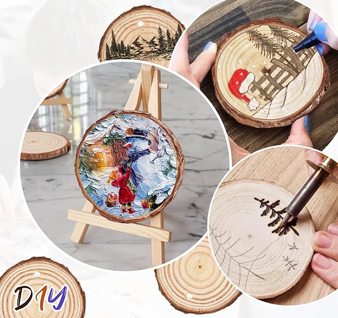 30 Pcs Wood Slices with Hole, 2.3-2.8 Inch Unfinished Wood, Wood Rounds for Crafts, Wood Crafts, Round Wood for Doodle, Splice, Paint, Art, Decorate, Ornament