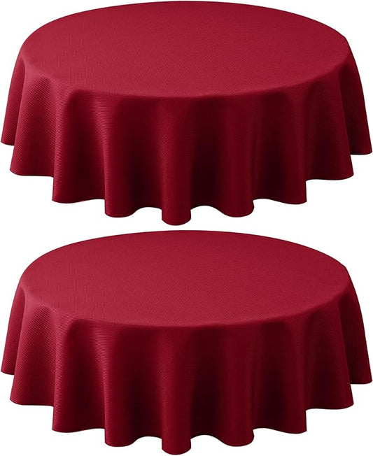 Biscaynebay 2 Pack Textured Fabric Round Tablecloths 60", Red Water Resistant Tableclothes Small Circle Folding Table Covers Linen for Dining, Kitchen, Wedding, Parties etc Machine Washable
