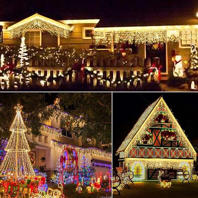 Homeleo Solar Icicle Lights, Outdoor Warm White LED Icicle Lights for Outside Christmas Decorations, Holiday Xmas House Porch Girls Bedroom Decor (14.5Ft/30 Drops/160 LED)
