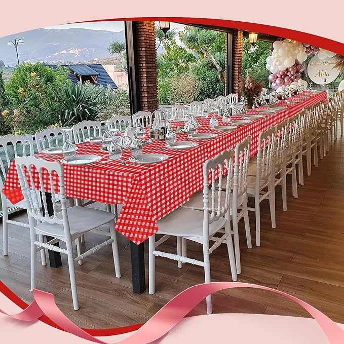 Goodluck 54 Inch X 100 Feet Plastic Table Cloths with Cutter Box, Red Checkered Disposable Table Cover Roll, Plastic Tablecloth for Party, Wedding, Birthday, Anniversary, Thanksgiving, Christmas