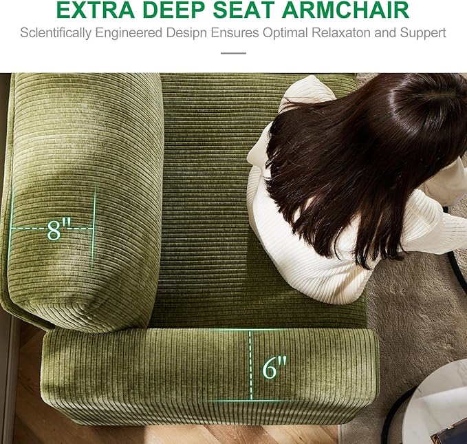 38.5 Oversized Accent Chair with Storage Green Corduroy, Single Modern Accent Sofa Chair with Arms for Apartment Living Room (21" Deep Seat)