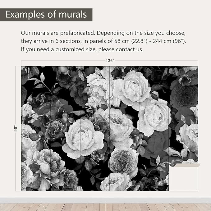 AFZEVEB-Dark Peony Wallpaper Watercolor Rose Wall murals for Bedroom 136"x96" (Not Peel and Stick)