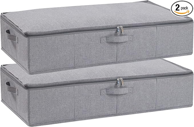 Underbed Storage Box, 23.6 x 11.8 x 5.9 Inch Clothes Organizer With Sturdy Structure and Reinforced Handles for Blanket, Sheets, Pillows, Towels, Shoes, Grey, 2 Pack