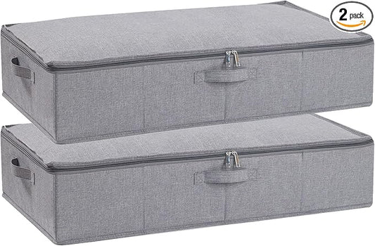 Underbed Storage Box, 23.6 x 11.8 x 5.9 Inch Clothes Organizer With Sturdy Structure and Reinforced Handles for Blanket, Sheets, Pillows, Towels, Shoes, Grey, 2 Pack