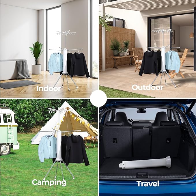 4-Legged Clothes Drying Rack Foldable,Octopus-Shaped Portable Laundry Drying Rack,Outdoor and Indoor Collapsible Drying Rack with 4 Pulleys,2 Tier