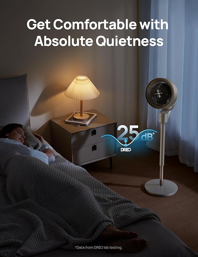 Dreo Fan for Bedroom, 80° Oscillating Standing Fan, 25dB Quiet, 80ft Pedestal Fans for Home Office, 90° Manual Vertical, 3 Speeds, Remote, 34-41" Adjustable Height, Air Circulator