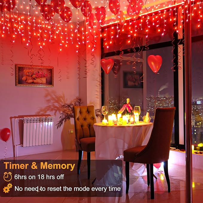66ft Icicle Lights for Outside, Red Christmas Lights Outdoor Waterproof for House, 640 LED Twinkle Tree Lights with 120 Drops Clear Wire Short Curtain Light for Room Home Wall Indoor Decorations