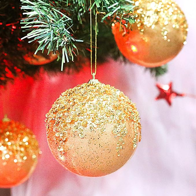 4" Gold Shatterproof Christmas Ball Ornaments, 4pc Set for Xmas Trees and Holiday Decor