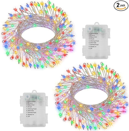 2 Pack Cluster Fairy Lights Battery Operated, Total 20Ft 400LED Christmas String Lights with Timer 8 Modes Twinkle Firecracker Fairy Lights for Garlands Tree Wedding Outdoor Decor (Multicolor)