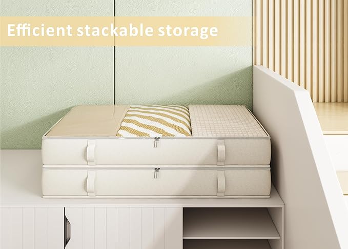 Vailando Under Bed Storage Containers, Underbed Storage Bins with 6 Inches Tall, Clothes Storage Box with Sturdy Handles and Sidewalls, Beige, 2-Pack