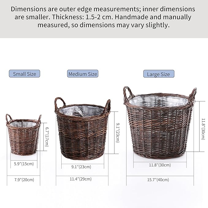 Handwoven Red Willow Planter Basket with Waterproof Liner – Natural Brown Decorative Flower Pot Holder for Indoor Use - Small Size (Inner Top Ø 7", Inner Height 5.9")