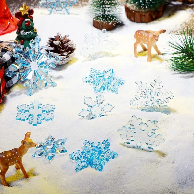 Dilunave 40 Pieces Christmas Snowflake Ornaments Acrylic Christmas Tree Decorations Crystal Snowflakes Translucent Winter Hanging Ornament for Tree(Blue)