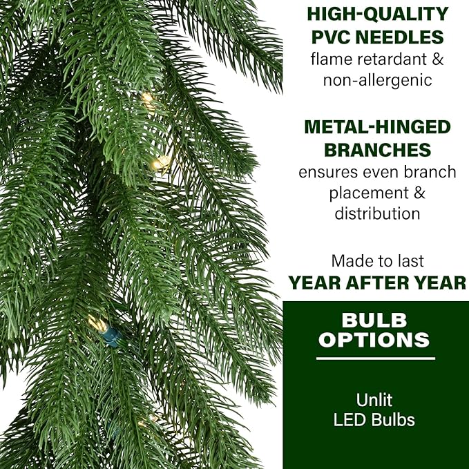 Fraser Hill Farm 9-Ft. Green Fir Garland, No Lights | Festive Christmas Holiday Decor for Fireplace Mantel, Stairway, Console Table | FFGF108GL-0GR