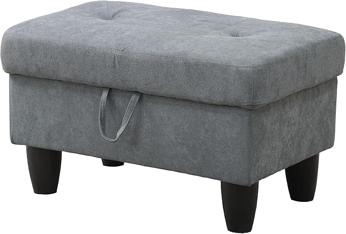 Ottoman Rectangular Storage Ottoman Bench, Flannel Footrest Stool Footstool with Lid for Living Room, Bedroom, Entryway, Dark Gray, 28.5"x19"x17.5"