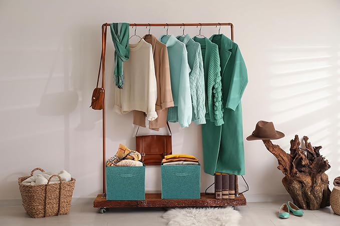 SIMPLE HOUSEWARE 15 x 13 Inch Collapsible Fabric Storage Bin with Handles, 2 Pack, Turquoise