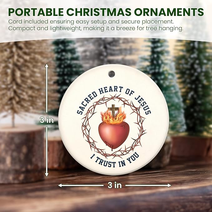 FLAGWIX Christian Gifts for Women Men - Sacred Heart Ceramic Christmas Ornaments 2025 for Tree Decorations - Religious Gifts for Women, Religious Christmas Ornaments, Spiritual Christian Gift Ideas
