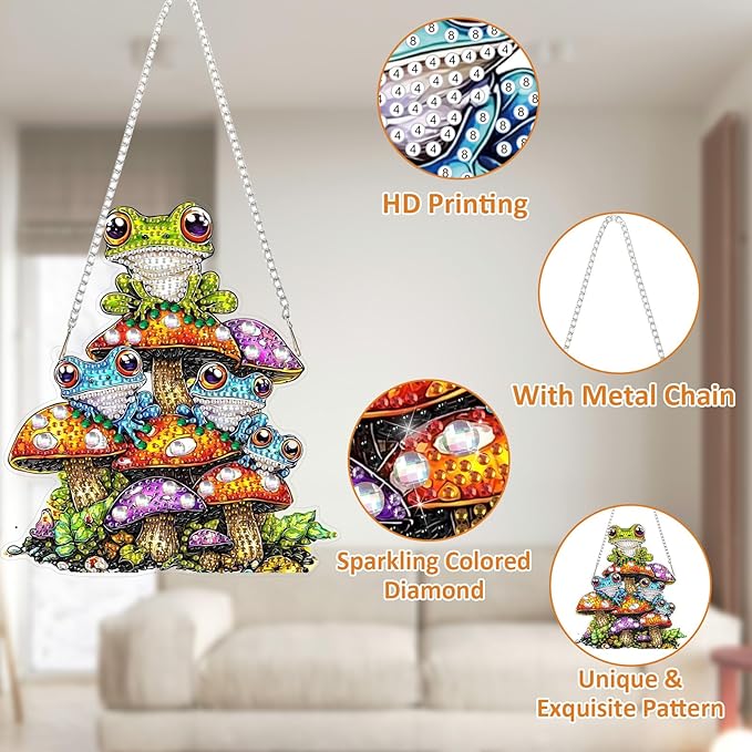 SENQAO Frog Diamond Art Hanging Kit for Adult, Special Shaped Rhinestone, Double Sided DIY Acrylic Diamond Art Painting Window Pendants Home Garden Wall Hanging Kits Hanging Ornament