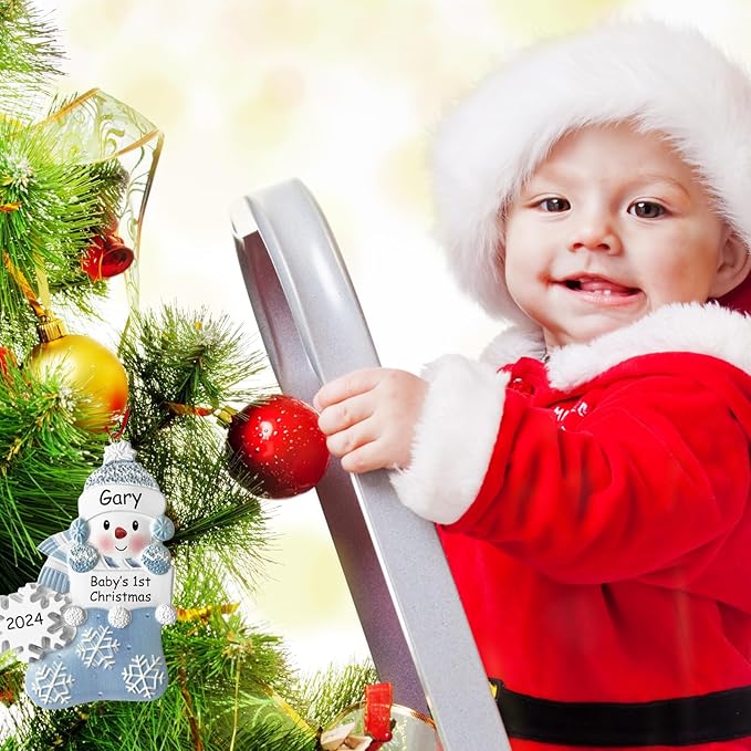 Babys First Christmas Ornament 2025 Boy Girl,Personalized Christmas Ornaments - 3 Color Options - Cusotm Snow Baby Ornaments 2025 w/Name and Year,Resin Snowman Ornament for Xmas Tree