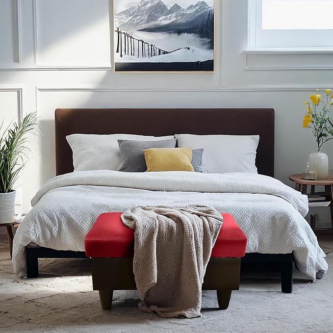 Ottoman Rectangular Storage Ottoman Bench, Flannel Footrest Stool Footstool with Lid for Living Room, Bedroom, Entryway, Red&Black, 35"x23.5"x17.5"