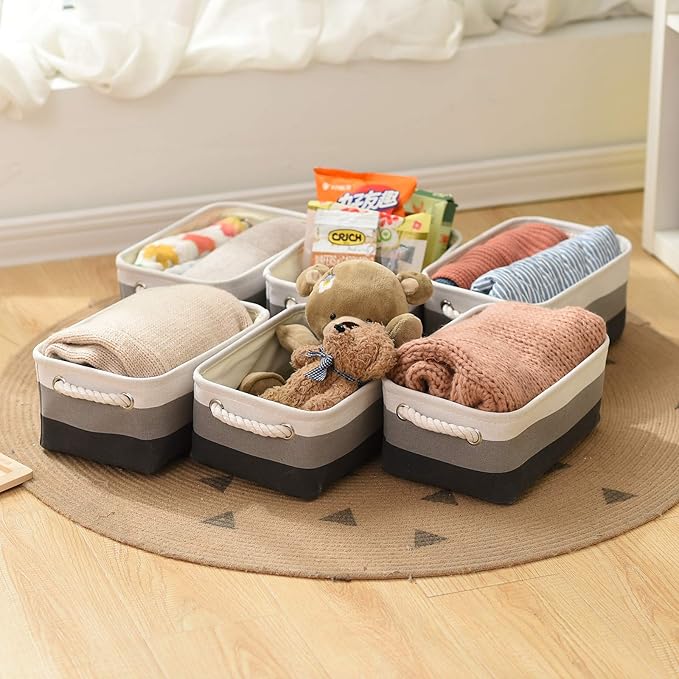 Small Storage Baskets for Shelves,Fabric Storage Baskets for Closet,Rectangular Collapsible Baskets for organizing Clothes,Books,Gifts