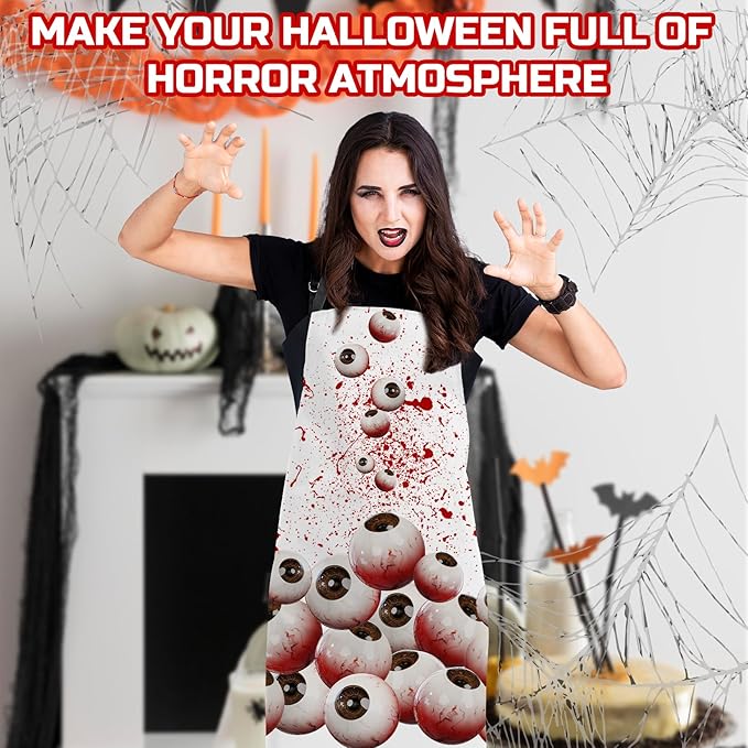 Happy Halloween Horror Apron Unisex, Adjustable Funny Kitchen Apron, Waterproof Scary Bloody Bib Aprons for Cosplay Party