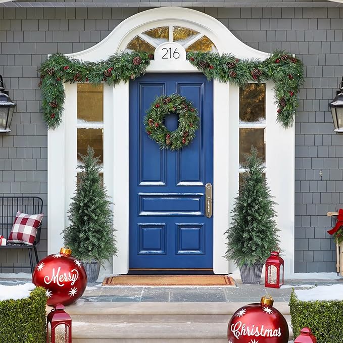 Artificial Cedar Topiary Trees 4FT Set of 2 Lifelike Faux Evergreen Cypress Bushes UV Resistant Outdoor Christmas Trees Realistic Potted Plants for Indoor Outdoor Decor