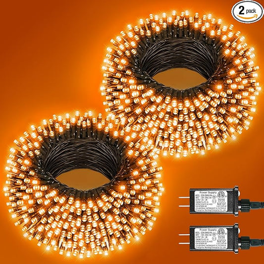 2 Pack Halloween Lights Outdoor, Total 200FT 600 LED Orange String Lights for Outside with 8 Modes Waterproof, Plug in Halloween Decorations for Indoor Bedroom Patio Garden Party Holiday