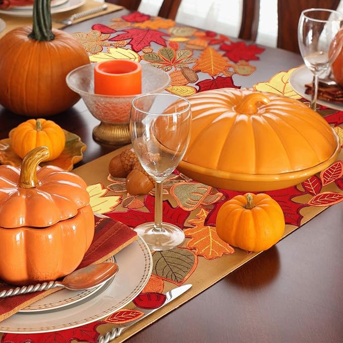 Fall Placemats Set of 6 Thanksgiving Place Mats Fall Autumn Maple Leaf Embroidered Placemats 11 x 17 Inch Thanksgiving Table Place Mats Decorations for Home Dinning Kitchen Autumn Harvest