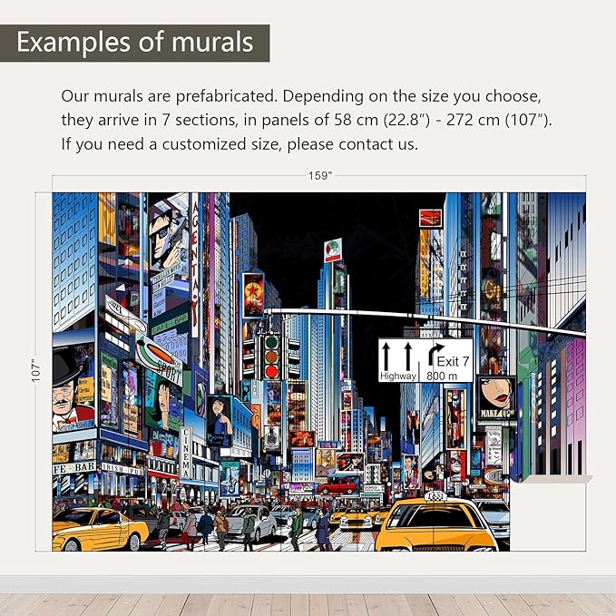 AFZEVEB-Hand-Painted New York City Wallpaper Wall murals for Bathroom 159"x107" (Not Peel and Stick)