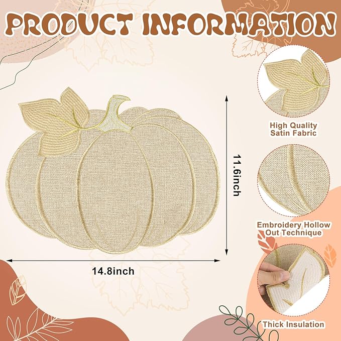 Fall Thanksgiving Pumpkin Placemats Set of 6 Fall Autumn Table Decorations Indoor Farmhouse Harvest Pumpkins Table Round Placemats for Party Kitchen Dinning