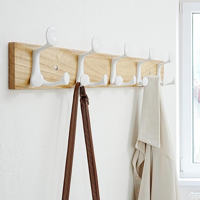 SKOLOO 24-Inch Natural Wood Coat Rack Wall Mount with 5 Triple Hooks - Ideal for Family Entrances, Classrooms, and Pet Supplies Storage - Perfect Coat Hooks for Wall