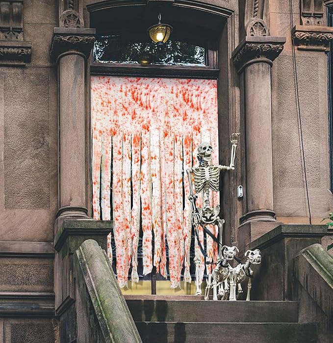Tlswshsy 4pcs Halloween Door Curtain Decoration with Bloody Hand Prints- 84.6" x 59" Bloody Doorway Curtain Halloween Creepy Cloth for Halloweens,Haunted House,Horror Theme Party