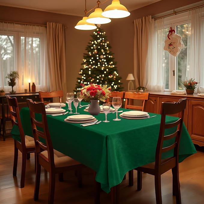 Fitable 2 Pack Faux Linen Christmas Tablecloths, Burlap Textured Table Cloth Rectangle, Decorative Table Covers for Winter Holiday Kitchen Dining Party Farmhouse (Hunter Green, 60 x 120 Inch)