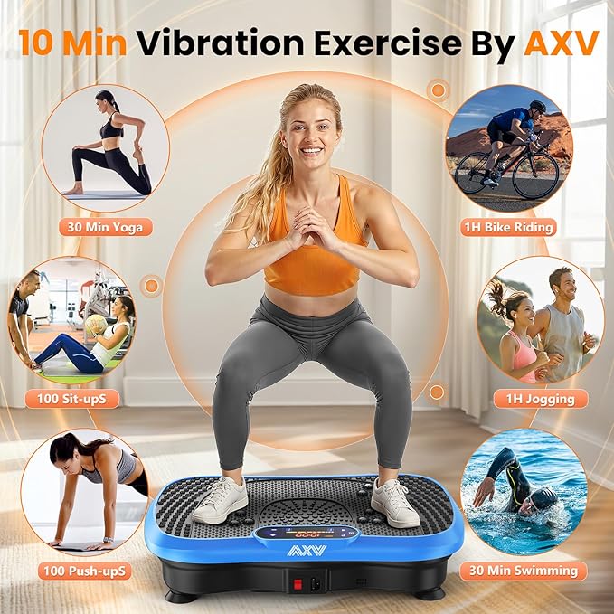 AXV Vibration Plate Fitness Platform Exercise Machine Vibrating Lymphatic Drainage Shaking Full Body Shaker Workout Vibrate Stand Shake Board Sport Gym for Weight Loss Fat Burner for Women Men