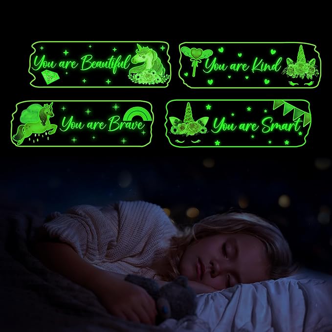 Glow in The Dark Stars Unicorn Wall Decals, Glowing Motivational Wall Art Inspirational Sticker, Peel and Stick Wall Decal for Girl's Room