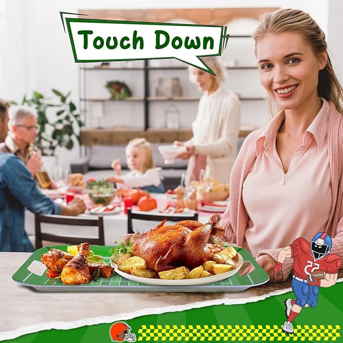 gisgfim 2Pcs Football Serving Trays 16.1 X 11.1 Inch Large Melamine Football Trays Platters with Handles Football Stadium Food Server Tray for Game Day Snacks 2025 Tailgate Birthday Party Decorations