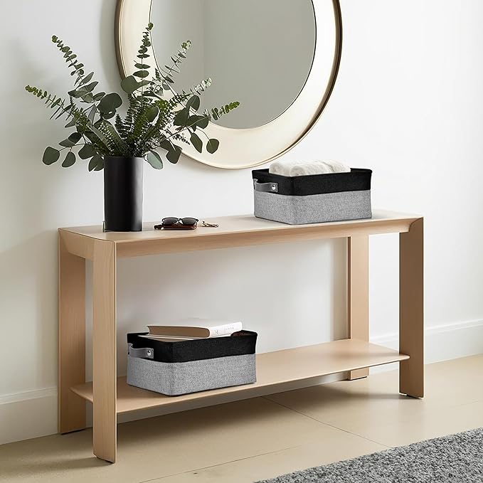 DECOMOMO Small Storage Basket, Closet Storage Bins, Baskets for Organizing Shelves (Grey & Black, Small - 6 Pack)