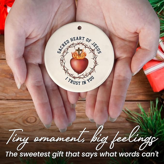 FLAGWIX Christian Gifts for Women Men - Sacred Heart Ceramic Christmas Ornaments 2025 for Tree Decorations - Religious Gifts for Women, Religious Christmas Ornaments, Spiritual Christian Gift Ideas