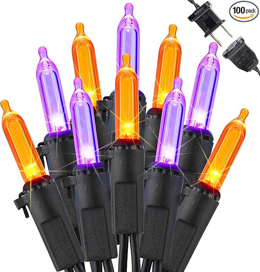 Brizled Purple & Orange Halloween Lights, 33ft 100 LED Halloween String Lights, 120V UL Certified Purple String Light Connectable Orange Mini Light Outdoor for Tree Garden Home Patio Decorations
