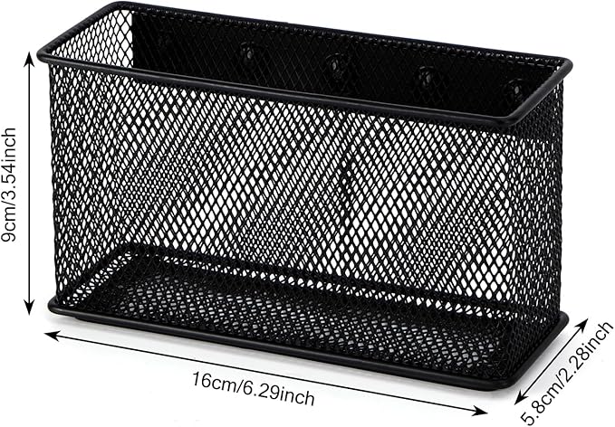 Wire Mesh Storage Baskets Organizer Black Magnetic Basket with 5 Strong Magnets, Magnetic Organizer Holder for Refrigerator Locker Whiteboard Office,Home 6.29'' × 2.28'' × 3.54''，4 Pack