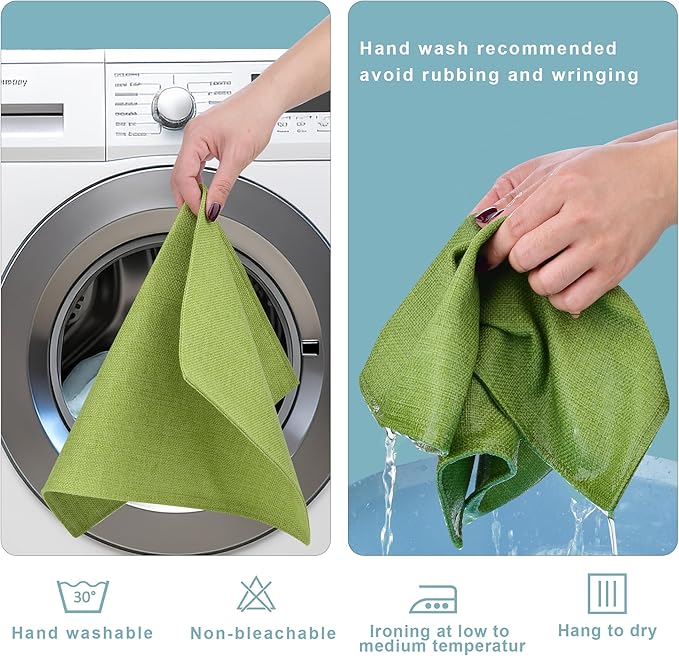 Green Cloth Placemats Set of 6 - Easy to Clean Fabric Table Placemats - Machine Washable Placemats- Heat Resistant Non-Slip Table Mats (Grass Green, 6)