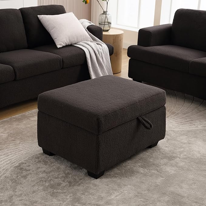 Ottoman Sofa, Modern Comfortable Ottoman with Storage Space for Living Room Apartment Lounge Sofa, Black Bouclé